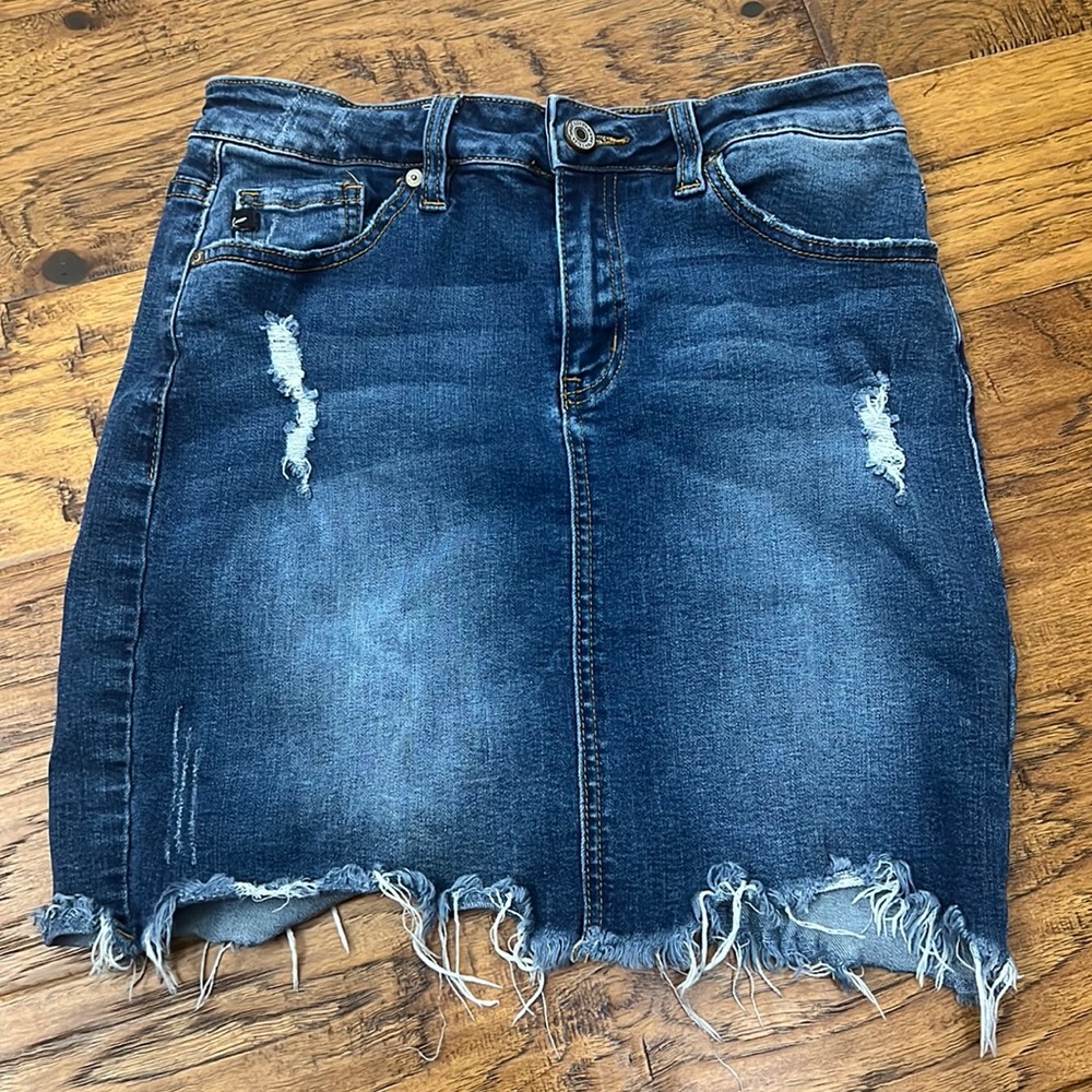 KanCan Women's Blue Denim Jean Skirt Cutoffs Distressed KC6203M EUC